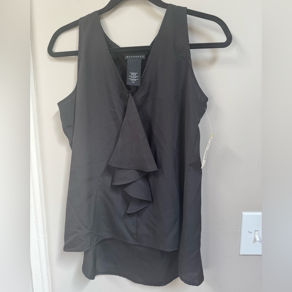 NWT Metaphor Black Ruffle Front Sleeveless Camisole